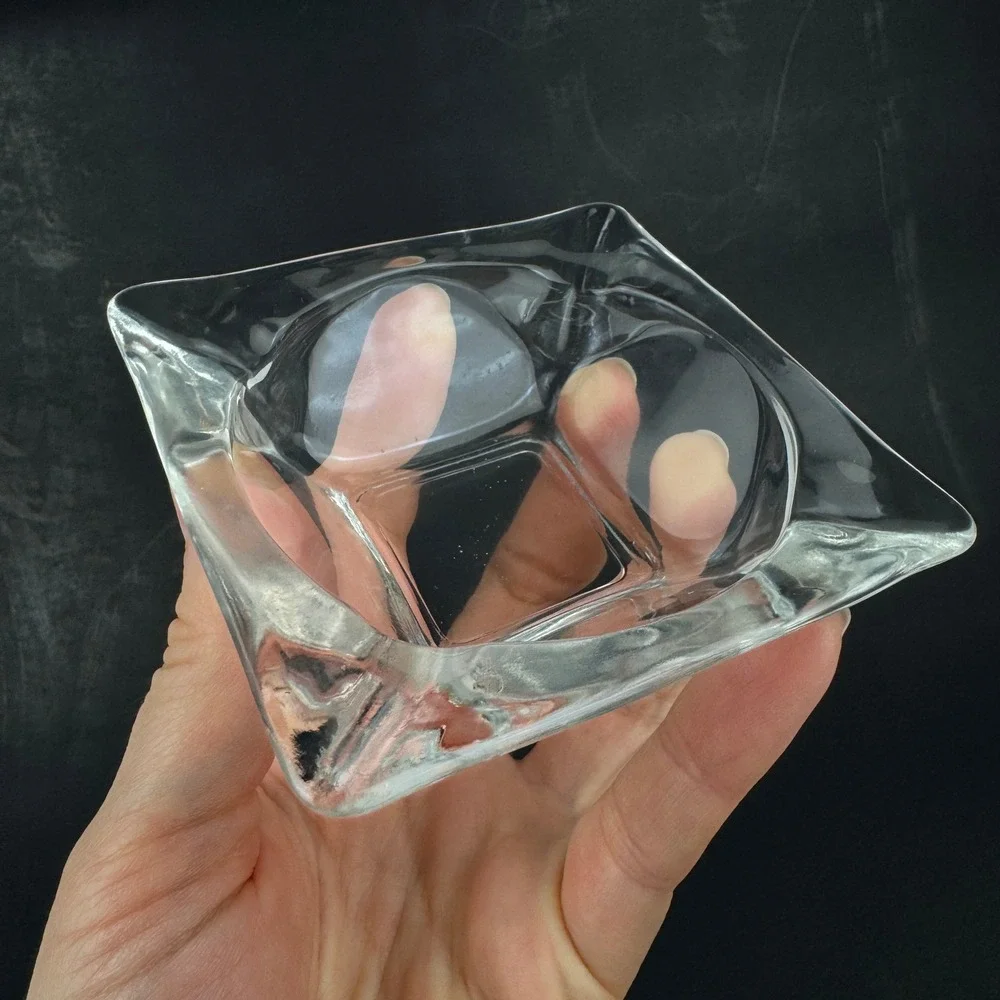 Vintage Small 3.5x3.5 inch Clear Glass Square Tabletop Ashtray MCM Retro Mancave